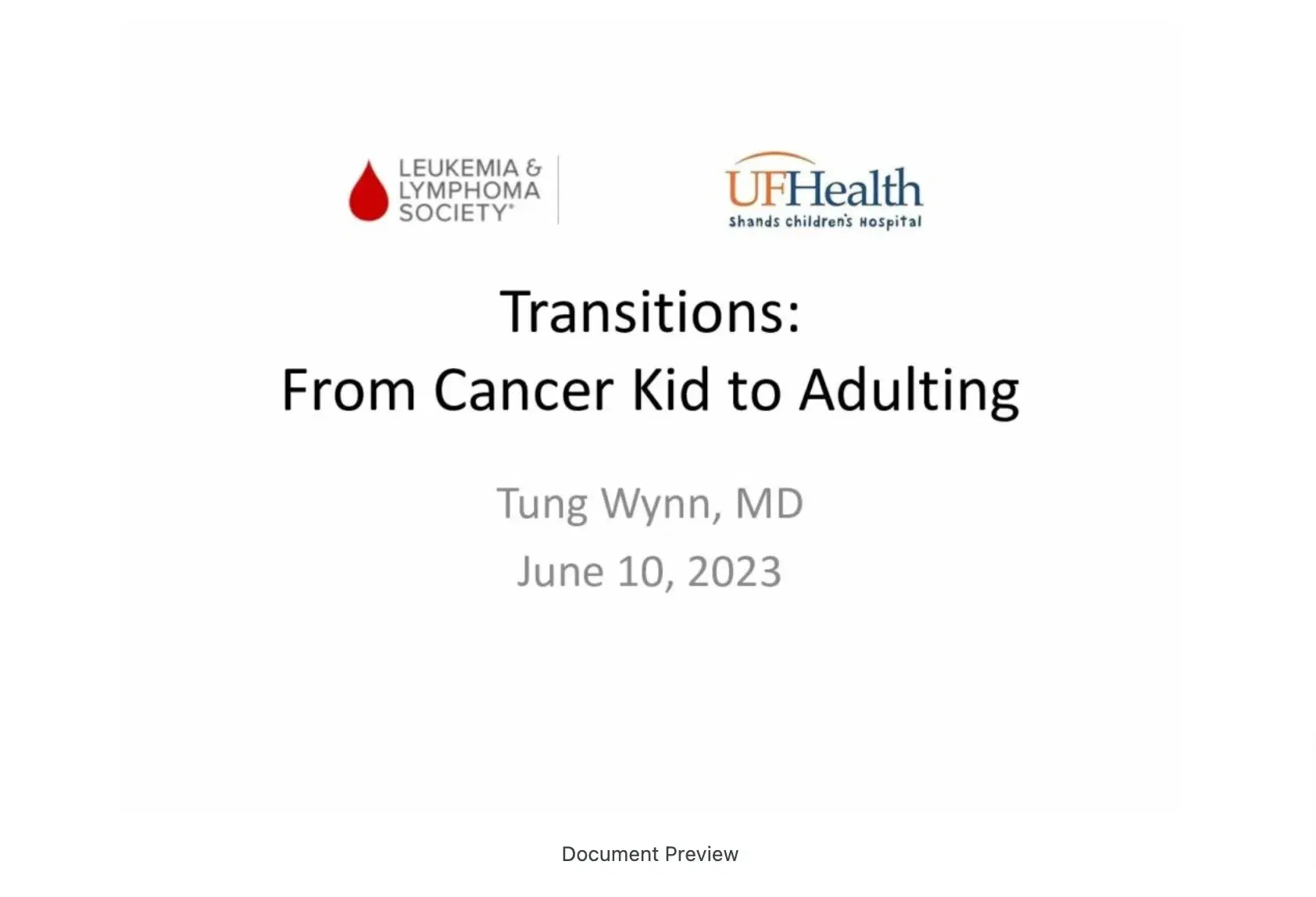 2023 10th Annual Childhood Cancer Symposium (LLS) | Transitions: From Cancer Kid to Adulting