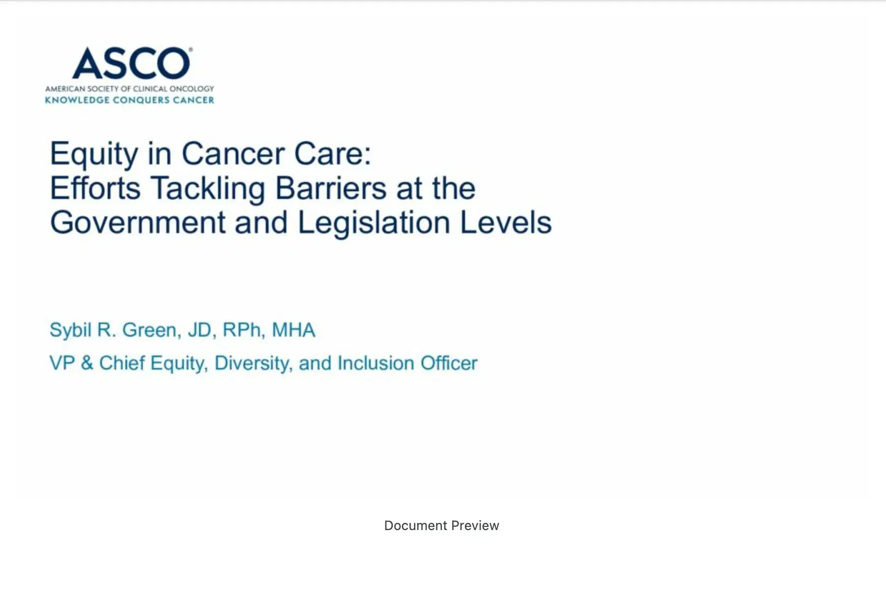 2022 NOSCM | Equity in Cancer Care: Efforts Tackling Barriers at the Government and Legislation Levels