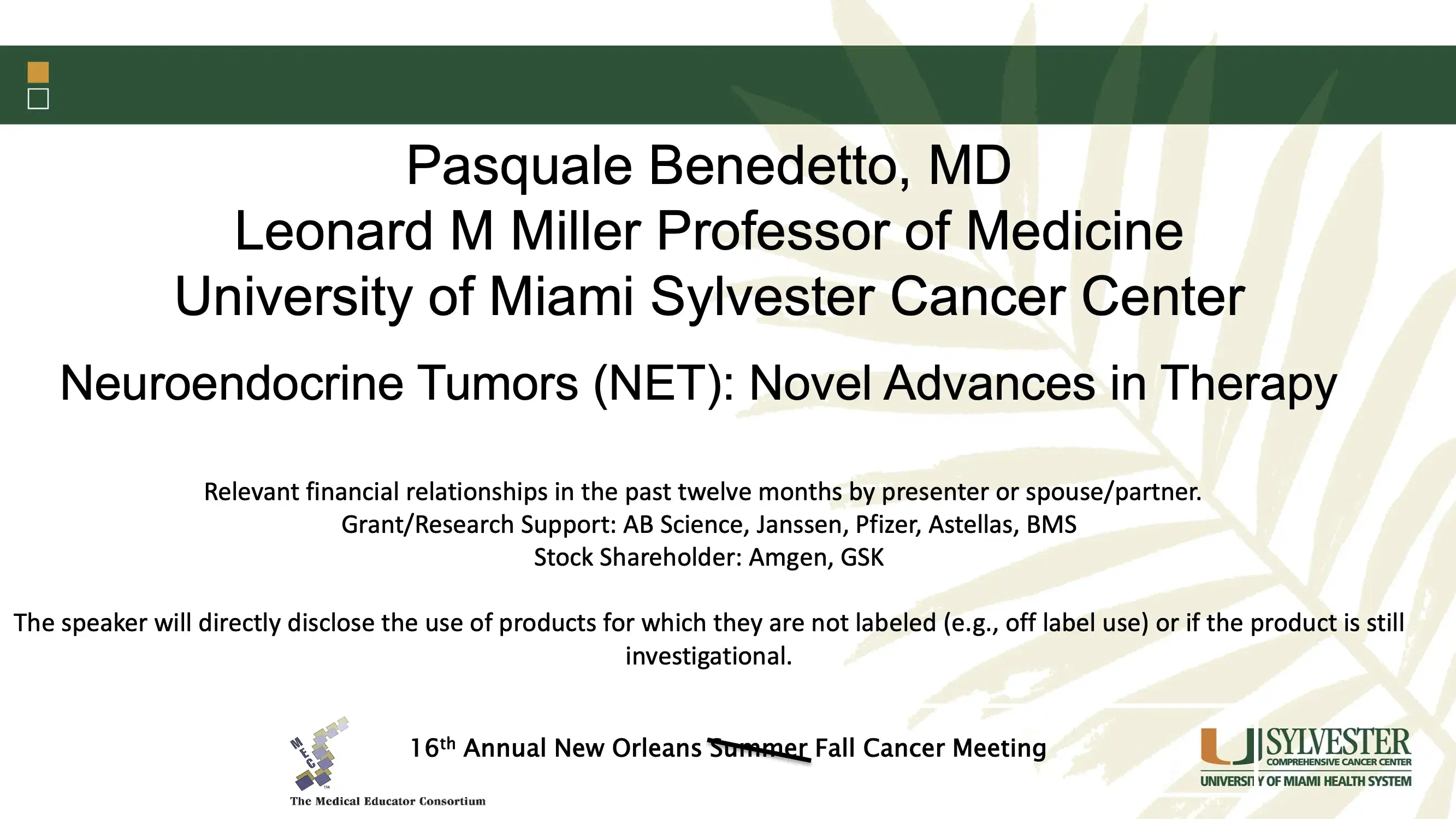 2021 NOSCM | Neuroendocrine Tumors (NET): Novel Advances in Therapy
