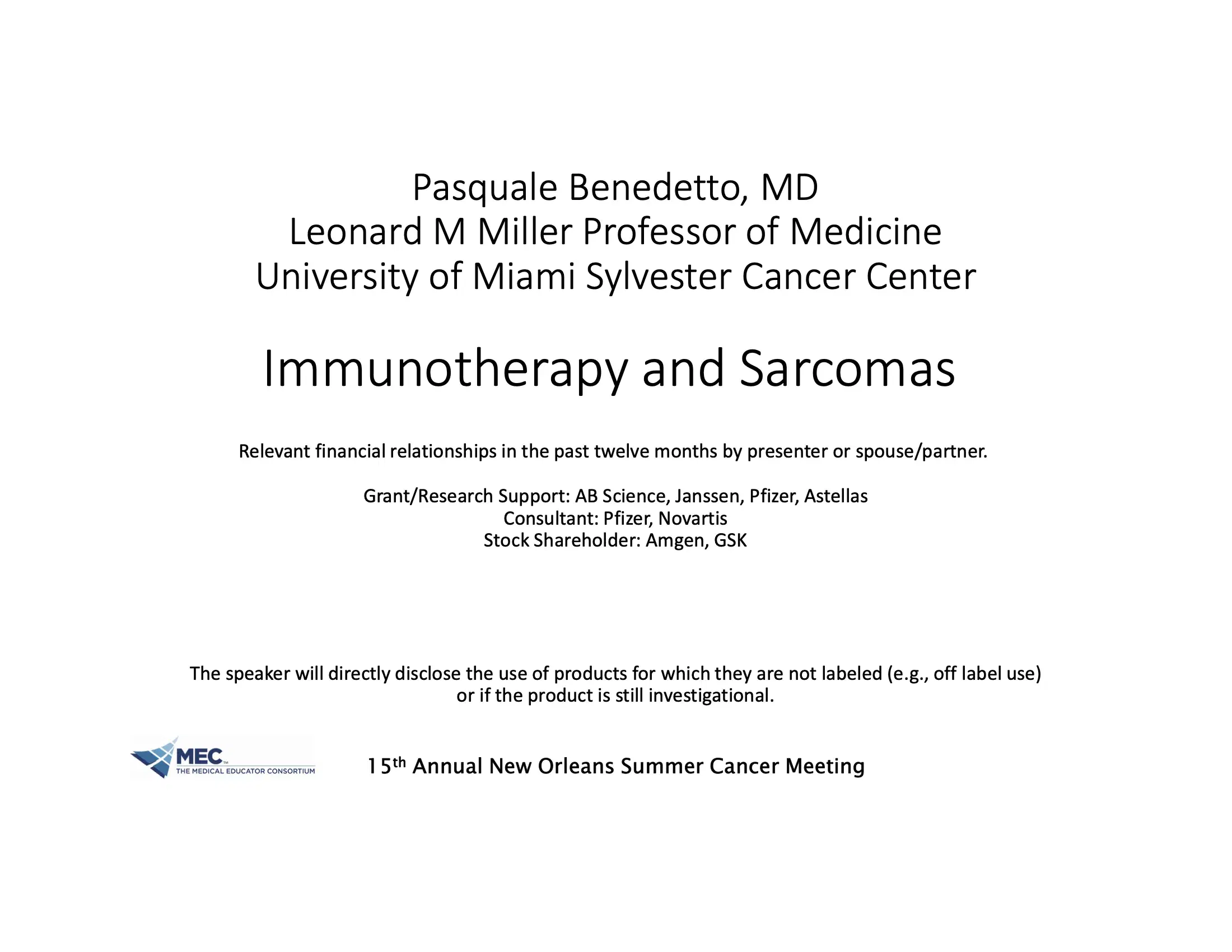Emerging Combination in Sarcoma Immunotherapy