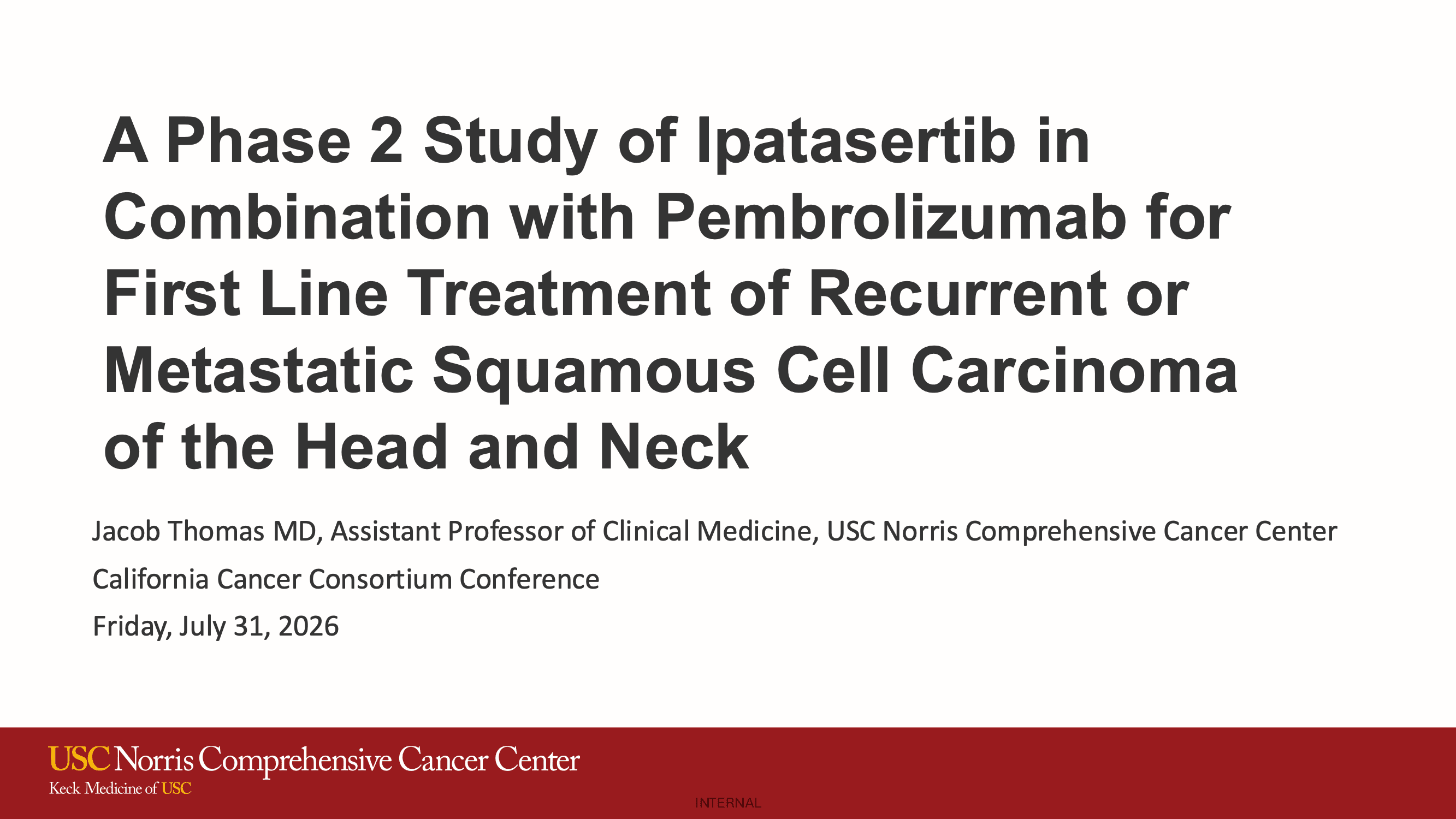 2026 CCC | Phase 2 Study of Ipatasertib in Combination w/ Pembrolizumab for 1st-line Treatment of Recurrent or Metastatic Squamous Cell Cancer