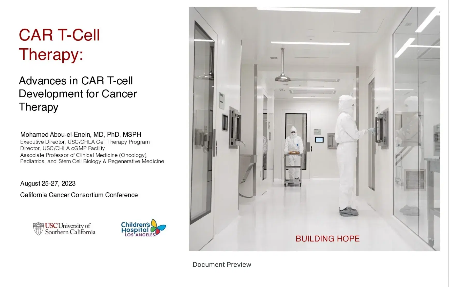 2023 CCC | Advances in Car-T Cells Development for Cancer Therapy
